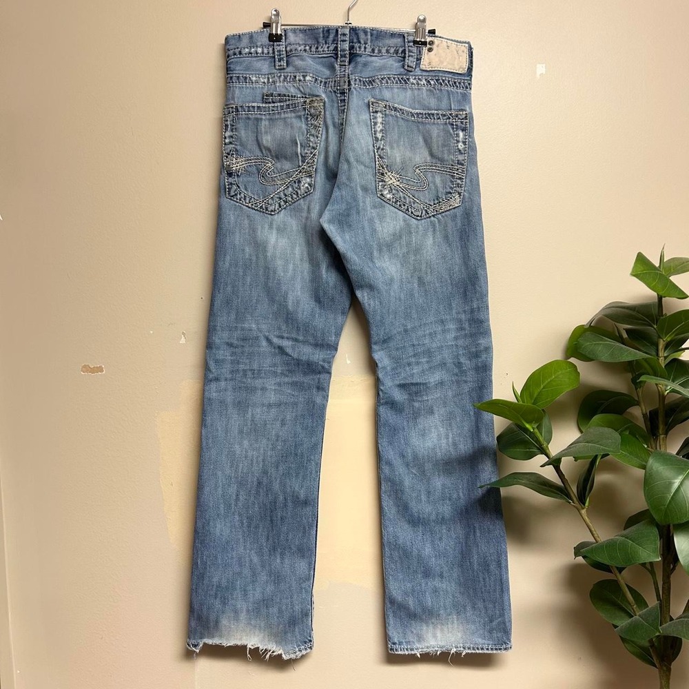 Silver Jeans Co Zac Distressed Faded Bootcut Jeans Mens 34x33 Y2K Blue